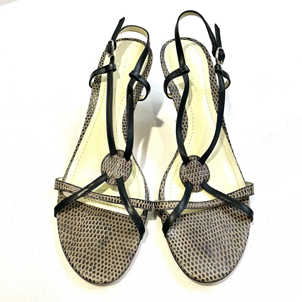 Ann Taylor Sandals with kitten heels and snake Skin
